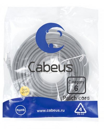 Патч-корд медный U/UTP кат.6 (20м) LSZH (серый) Cabeus (PC-UTP-RJ45-Cat.6-20m-LSZH) во Владивостоке Патчкорды (медные) Pintop.ru