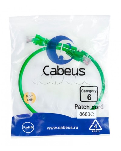 Патч-корд UTP, категория 6, 0.5 м, неэкранированный, зеленый Cabeus PC-UTP-RJ45-Cat.6-0.5m-GN во Владивостоке Патчкорды (медные) Pintop.ru