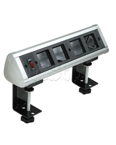 Блок настольный с выключателем нагрузки на 4 модуля (45х45мм) на струбцинах (алюминий) Экопласт 70314 во Владивостоке Аксессуары для кабель-канала Pintop.ru