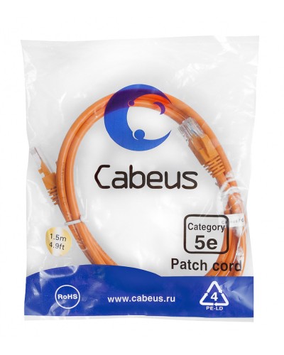 Патч-корд медный U/UTP кат.5е (1,5м) LSZH (оранжевый) Cabeus (PC-UTP-RJ45-Cat.5e-1.5m-OR-LSZH) во Владивостоке Патчкорды (медные) Pintop.ru