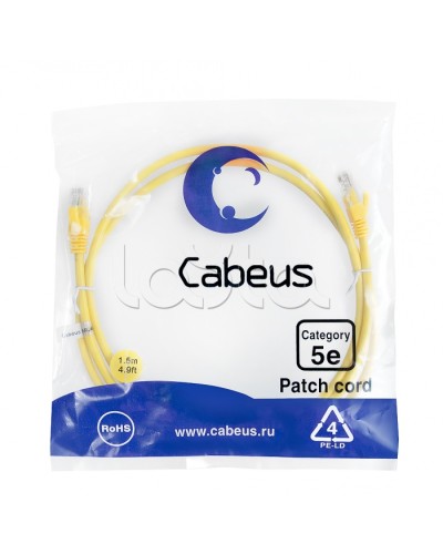 Патч-корд UTP, категория 5e, 1.5 м, неэкранированный, желтый Cabeus PC-UTP-RJ45-Cat.5e-1.5m-YL во Владивостоке Патчкорды (медные) Pintop.ru