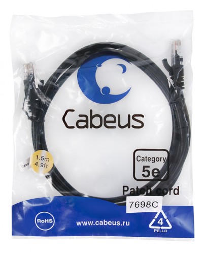 Патч-корд медный U/UTP кат.5е (1,5м) LSZH (черный) Cabeus (PC-UTP-RJ45-Cat.5e-1.5m-BK-LSZH) во Владивостоке Патчкорды (медные) Pintop.ru