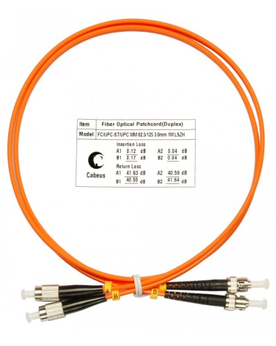Шнур оптический duplex FC-ST 62,5/125 mm 1м LSZH Cabeus FOP-62-FC-ST-1m во Владивостоке Патч-корды оптические Pintop.ru