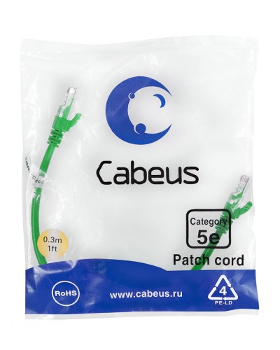 Патч-корд медный U/UTP кат.5е (0,3м) LSZH (зеленый) Cabeus (PC-UTP-RJ45-Cat.5e-0.3m-GN-LSZH) во Владивостоке Патчкорды (медные) Pintop.ru