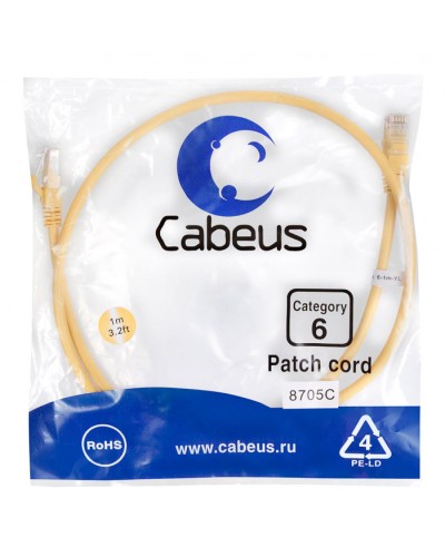Патч-корд UTP, категория 6, 1 м, неэкранированный, желтый Cabeus PC-UTP-RJ45-Cat.6-1m-YL во Владивостоке Патчкорды (медные) Pintop.ru