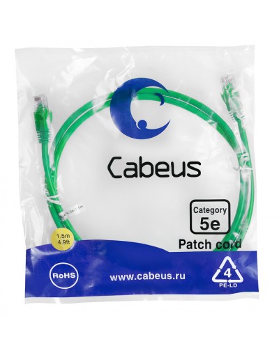 Патч-корд медный U/UTP кат.5е (1,5м) LSZH (зеленый) Cabeus (PC-UTP-RJ45-Cat.5e-1.5m-GN-LSZH) во Владивостоке Патчкорды (медные) Pintop.ru