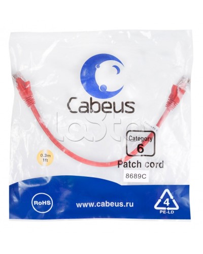 Патч-корд UTP, категория 6, 0.3 м, неэкранированный, красный Cabeus PC-UTP-RJ45-Cat.6-0.3m-RD во Владивостоке Патчкорды (медные) Pintop.ru