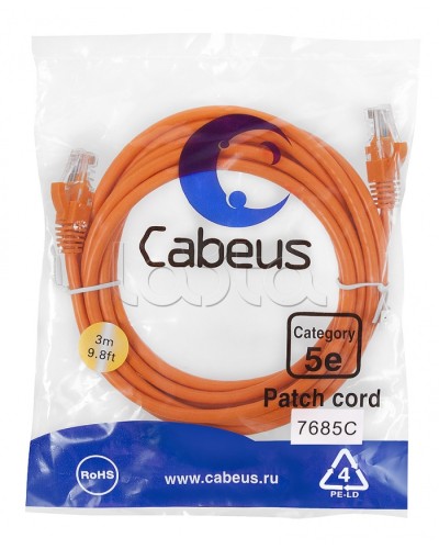 Патч-корд медный U/UTP кат.5е (3м) LSZH (оранжевый) Cabeus (PC-UTP-RJ45-Cat.5e-3m-OR-LSZH) во Владивостоке Патчкорды (медные) Pintop.ru