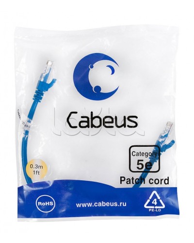 Патч-корд медный U/UTP кат.5е (0,3м) LSZH (синий) Cabeus (PC-UTP-RJ45-Cat.5e-0.3m-BL-LSZH) во Владивостоке Патчкорды (медные) Pintop.ru
