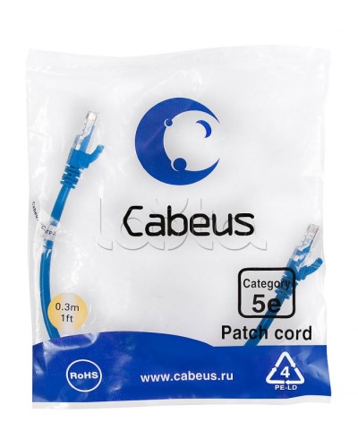Патч-корд UTP, категория 5e, 0.3 м, неэкранированный, синий Cabeus PC-UTP-RJ45-Cat.5e-0.3m-BL во Владивостоке Патчкорды (медные) Pintop.ru