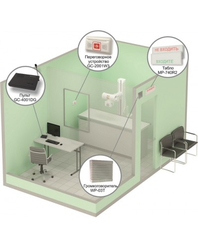 Комплект светового, звукового и голосового вызова посетителя в кабинет Hostcall MP-912W2 во Владивостоке Система оповещения и трансляции Hostcall Pintop.ru