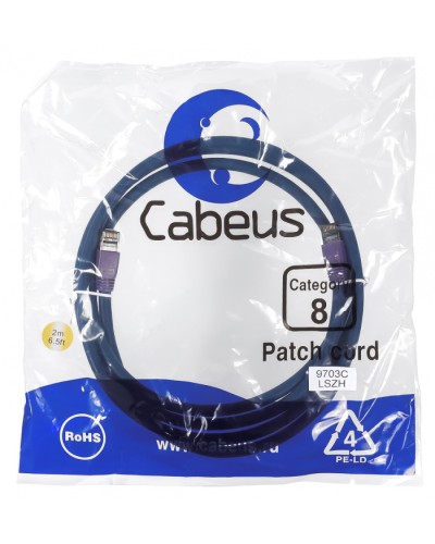 Патч-корд S/FTP Cabeus PC-SSTP-RJ45-Cat.8-2m-LSZH во Владивостоке Патчкорды (медные) Pintop.ru