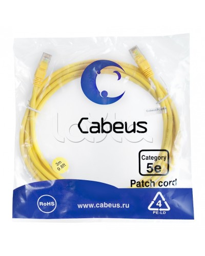Патч-корд медный U/UTP кат.5е (3м) LSZH (желтый) Cabeus (PC-UTP-RJ45-Cat.5e-3m-YL-LSZH) во Владивостоке Патчкорды (медные) Pintop.ru