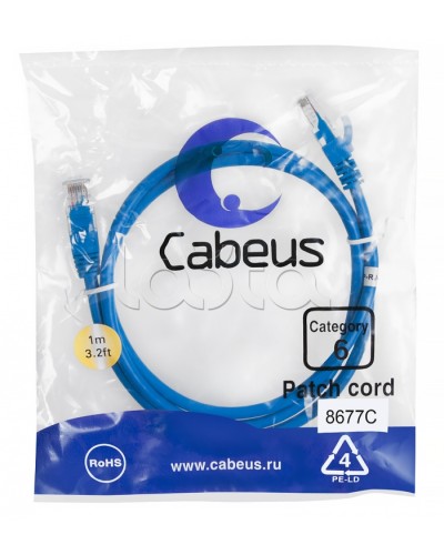 Патч-корд UTP, категория 6, 1 м, неэкранированный, синий Cabeus PC-UTP-RJ45-Cat.6-1m-BL во Владивостоке Патчкорды (медные) Pintop.ru