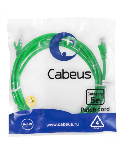 Патч-корд медный U/UTP кат.5е (3м) LSZH (зеленый) Cabeus (PC-UTP-RJ45-Cat.5e-3m-GN-LSZH) во Владивостоке Патчкорды (медные) Pintop.ru
