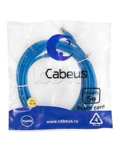 Патч-корд медный U/UTP кат.5е (5м) LSZH (синий) Cabeus (PC-UTP-RJ45-Cat.5e-5m-BL-LSZH) во Владивостоке Патчкорды (медные) Pintop.ru