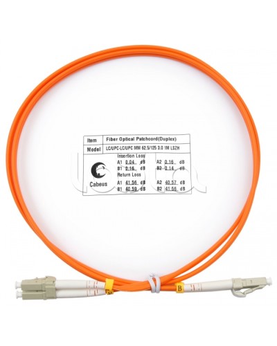 Шнур оптический duplex, LC-LC, 62,5/125 mm, 1м, LSZH Cabeus FOP-62-LC-LC-1m во Владивостоке Патч-корды оптические Pintop.ru