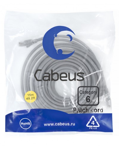 Патч-корд медный U/UTP кат.6 (15м) LSZH (серый) Cabeus (PC-UTP-RJ45-Cat.6-15m-LSZH) во Владивостоке Патчкорды (медные) Pintop.ru