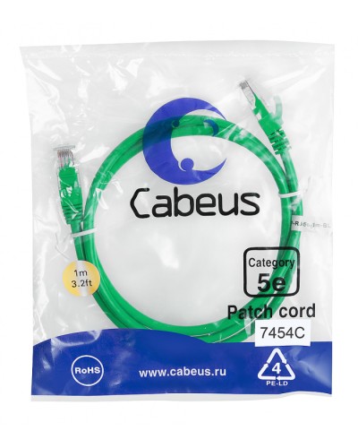 Патч-корд медный U/UTP кат.5е (1м) LSZH (зеленый) Cabeus (PC-UTP-RJ45-Cat.5e-1m-GN-LSZH) во Владивостоке Патчкорды (медные) Pintop.ru