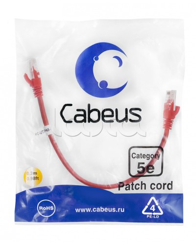 Патч-корд UTP, категория 5e, 0.3 м, неэкранированный, красный Cabeus PC-UTP-RJ45-Cat.5e-0.3m-RD во Владивостоке Патчкорды (медные) Pintop.ru