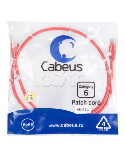 Патч-корд UTP, категория 6, 1 м, неэкранированный, красный Cabeus PC-UTP-RJ45-Cat.6-1m-RD во Владивостоке Патчкорды (медные) Pintop.ru