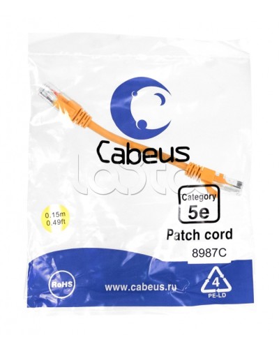 Патч-корд медный U/UTP кат.5е (0,15м) LSZH (оранжевый) Cabeus (PC-UTP-RJ45-Cat.5e-0.15m-OR-LSZH) во Владивостоке Патчкорды (медные) Pintop.ru