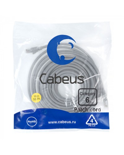 Патч-корд медный U/UTP кат.6 (10м) LSZH (серый) Cabeus (PC-UTP-RJ45-Cat.6-10m-LSZH) во Владивостоке Патчкорды (медные) Pintop.ru