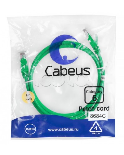 Патч-корд UTP, категория 6, 1 м, неэкранированный, зеленый Cabeus PC-UTP-RJ45-Cat.6-1m-GN во Владивостоке Патчкорды (медные) Pintop.ru
