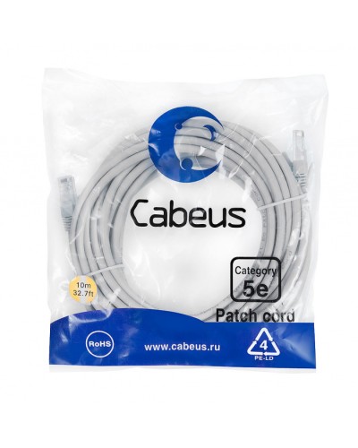 Патч-корд медный U/UTP кат.5е (15м) LSZH (серый) Cabeus (PC-UTP-RJ45-Cat.5e-15m-LSZH) во Владивостоке Патчкорды (медные) Pintop.ru