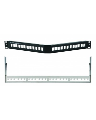 Коммутационная угловая панель 19” наборная, FTP, 1U, 24 порта, черный Eurolan (27A-00-24BL) во Владивостоке Патч панель Pintop.ru