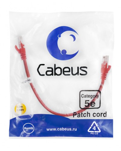 Патч-корд медный U/UTP кат.5е (0,3м) LSZH (красный) Cabeus (PC-UTP-RJ45-Cat.5e-0.3m-RD-LSZH) во Владивостоке Патчкорды (медные) Pintop.ru