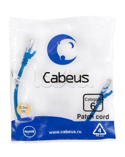 Патч-корд UTP, категория 6, 0.3 м, неэкранированный, синий Cabeus PC-UTP-RJ45-Cat.6-0.3m-BL во Владивостоке Патчкорды (медные) Pintop.ru