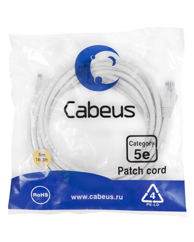Патч-корд медный U/UTP кат.5е (5м) LSZH (белый) Cabeus (PC-UTP-RJ45-Cat.5e-5m-WH-LSZH) во Владивостоке Патчкорды (медные) Pintop.ru