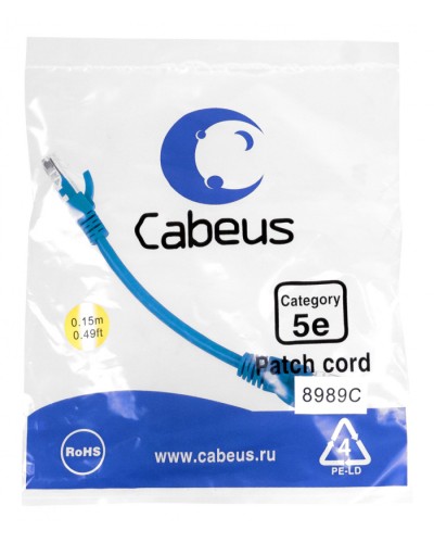 Патч-корд медный U/UTP кат.5е (0,15м) LSZH (синий) Cabeus (PC-UTP-RJ45-Cat.5e-0.15m-BL-LSZH) во Владивостоке Патчкорды (медные) Pintop.ru