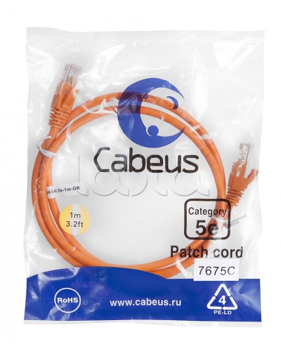 Патч-корд медный U/UTP кат.5е (1м) LSZH (оранжевый) Cabeus (PC-UTP-RJ45-Cat.5e-1m-OR-LSZH) во Владивостоке Патчкорды (медные) Pintop.ru