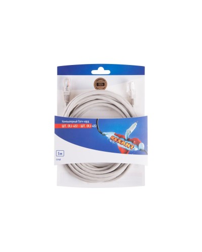 Патч-корд U/UTP RJ45-RJ45, CAT 5e, PVC, серый, 5м REXANT 06-3204 во Владивостоке Патчкорды (медные) Pintop.ru