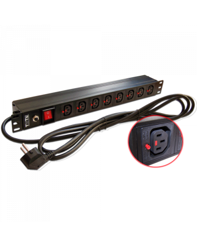 Блок розеток 19, 1-фазный с выкл,10A / 250V, 8xC13 с фикс вилки, 3 м, вилка Schuko TWT (TWT-PDU-10A8C3L-3.0) во Владивостоке Блоки розеток Pintop.ru