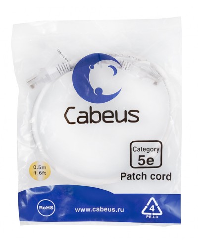 Патч-корд медный U/UTP кат.5е (0,5м) LSZH (белый) Cabeus (PC-UTP-RJ45-Cat.5e-0.5m-WH-LSZH) во Владивостоке Патчкорды (медные) Pintop.ru