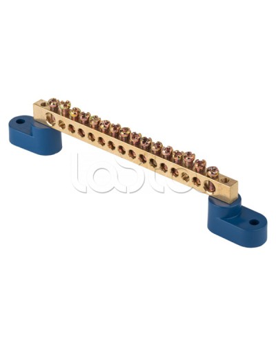 Шина 0 N (8х12мм) 16 отверстий латунь 2 синих угловых изолятора EKF PROxima (sn0-125-16-2) во Владивостоке Клеммные колодки Pintop.ru