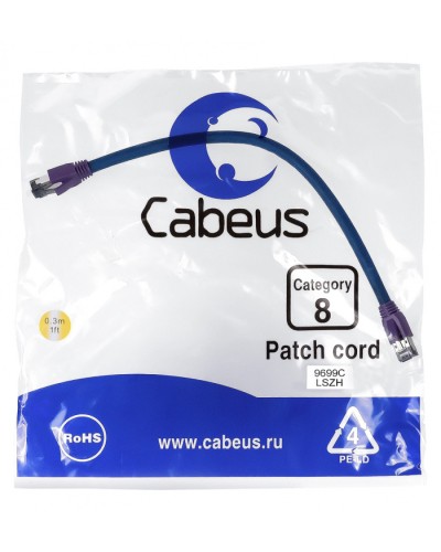 Патч-корд S/FTP Cabeus PC-SSTP-RJ45-Cat.8-0.3m-LSZH во Владивостоке Патчкорды (медные) Pintop.ru