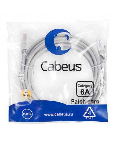 Шнур коммутационный 2xRJ-45/8P8C U/UTP кат.6a (5 м) Cabeus PC-UTP-RJ45-Cat.6a-5m-LSZH во Владивостоке Патчкорды (медные) Pintop.ru