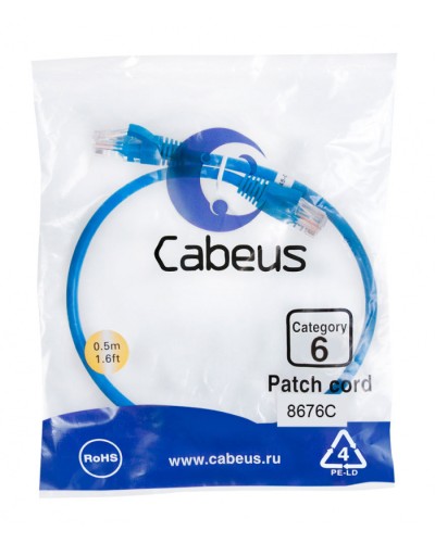 Патч-корд UTP, категория 6, 0.5 м, неэкранированный, синий Cabeus PC-UTP-RJ45-Cat.6-0.5m-BL во Владивостоке Патчкорды (медные) Pintop.ru