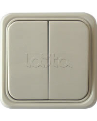 Выключатель двухклавишный открытой установки Экопласт, схема 5, (бежевый) во Владивостоке Розетки компьютерные и телефонные Pintop.ru