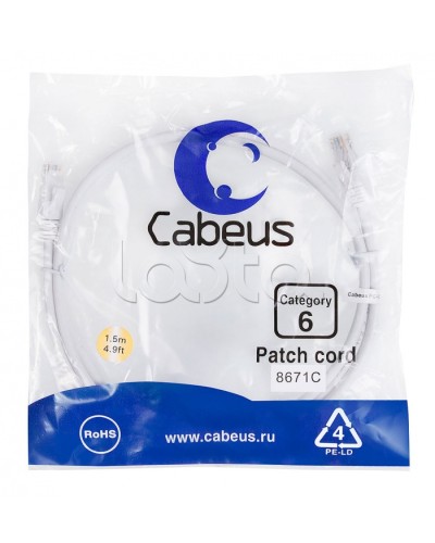 Патч-корд UTP, категория 6, 1.5 м, неэкранированный, белый Cabeus PC-UTP-RJ45-Cat.6-1.5m-WH во Владивостоке Патчкорды (медные) Pintop.ru