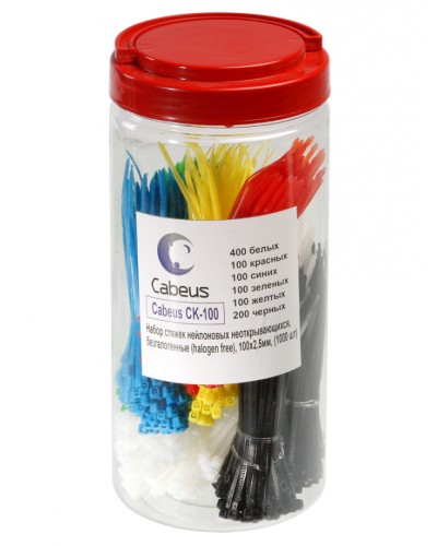 Набор стяжек нейлоновых неоткрывающихся, безгалогенные (halogen free), 100x2.5мм Cabeus CK-100 во Владивостоке Стяжки-хомуты Pintop.ru