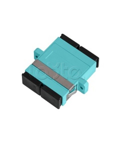 Адаптер NIKOMAX волоконно-оптический, соединительный, многомодовый, стандарта OM3, SC/UPC-SC/UPC, двойной, пластиковый, без шторки, с фланцами, аква, уп-ка 2шт. NIKOMAX (NMF-OA2M3-FN-SCU-SCU-AQ-2) во Владивостоке Проходные адаптеры и розетки оптические Pint