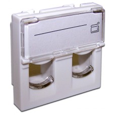 Вставка 45x45 на 2 модуля, со шторкой и увеличенным окном маркировки, белая LANMASTER (LAN-SIP-24L-WH)