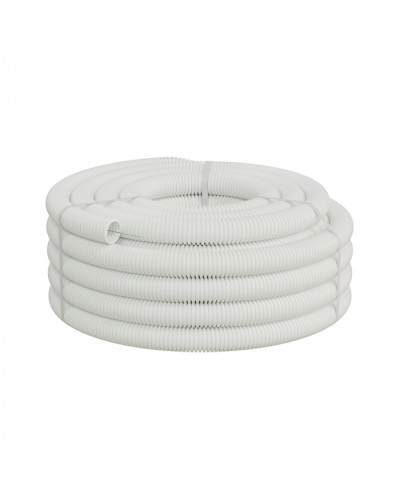 Труба ПП-FR гофрир. легкая, с зондом, без галогена, ПЛЛ 50мм Экопласт (60150HFR-W) - Труба ПП-FR гофрир. легкая, с зондом, без галогена, ПЛЛ диам.50мм ПВ-0 (15м) цвет белый 1 палл.=630м Экопласт во Владивостоке Труба гофрированная Pintop.ru