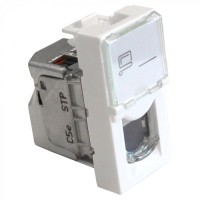 Вставка Mosaic 22.5x45, RJ-45 STP, кат.5e, со шторкой и увеличенным окном маркировки, белая LANMASTER LAN-SIP-22S5E-WH