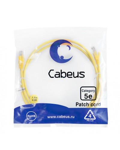Патч-корд медный U/UTP кат.5е (1,5м) LSZH (желтый) Cabeus (PC-UTP-RJ45-Cat.5e-1.5m-YL-LSZH) во Владивостоке Патчкорды (медные) Pintop.ru